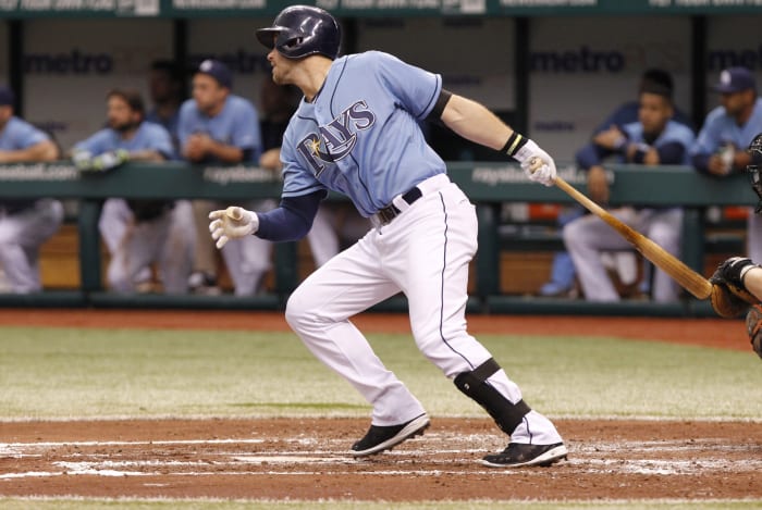 St. Petersburg, FL, USA; Tampa Bay Rays third baseman Evan Longoria is the only Rays player to hit three home runs in a game more than once. (Kim Klement-USA TODAY Sports)